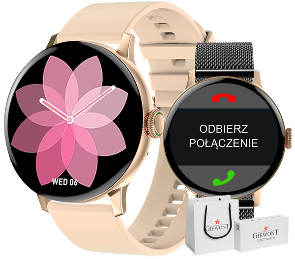 Dámské chytré hodinky Giewont GW330-4 Rose Gold-Pink Powder Silicone Strap + Black Bracelet