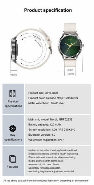 27-3 Dámské Chytré Hodinky – Monitor Krevního Tlaku (Sy022c)