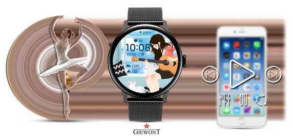 Dámské chytré hodinky Giewont GW330-3 Black-Black Silicone Strap + Black Bracelet