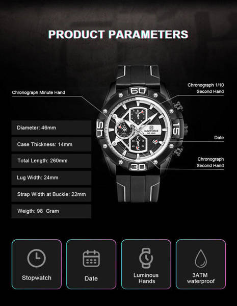 Pánské Hodinky Nf8018t – Chronograf (Zn123a) + Krabička