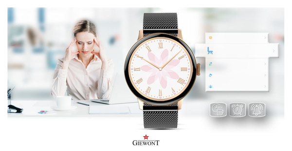 Dámské chytré hodinky Giewont GW330-4 Rose Gold-Pink Powder Silicone Strap + Black Bracelet
