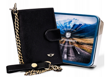 Středně velká pánská peněženka z přírodní kůže s řetízkem