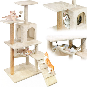 Škrabadlo pro kočky, domeček s hračkou, vysoký, 6 úrovní, lůžko, Comfort Line béžová barva