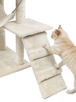 Škrabadlo pro kočky, domeček s hračkou, vysoký, 6 úrovní, lůžko, Comfort Line béžová barva