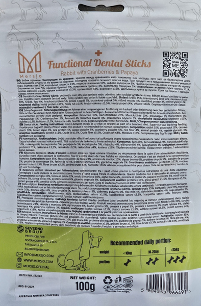 Dentální pamlsek pro psy Dental Sticks Mersjo Hovězí Řasy Zelené Čaj 28 ks