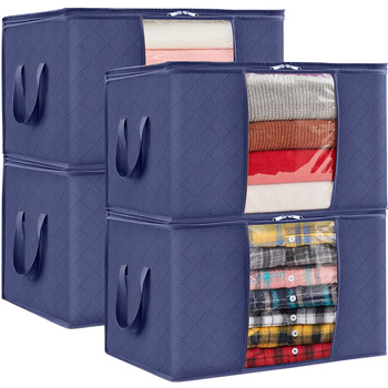 4x úložný box, úložný vak, organizér na oblečení, přikrývky, lůžkoviny, peřiny, BAGGI, tmavě modrá sada 4 ks.