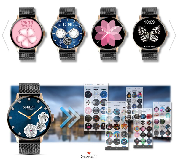 Dámské chytré hodinky Giewont GW330-4 Rose Gold-Pink Powder Silicone Strap + Black Bracelet