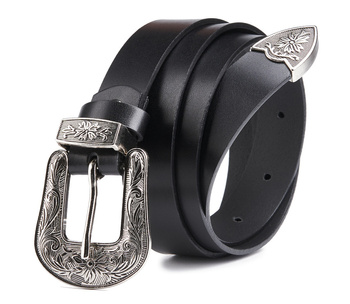 Dámský kožený pásek s bohatě zdobenou sponou