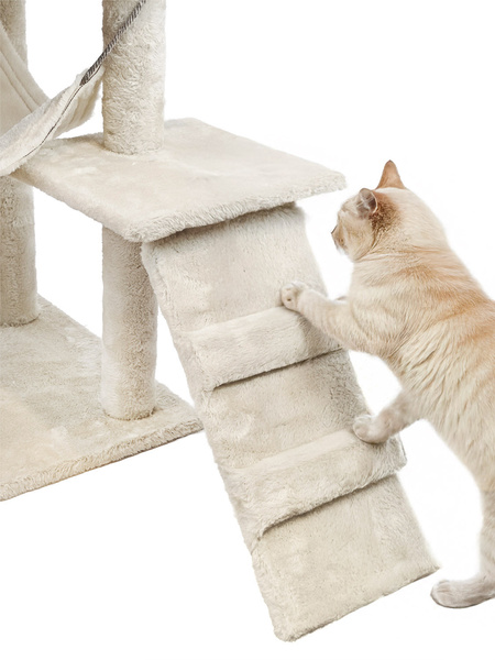 Škrabadlo pro kočky, domeček s hračkou, vysoký, 6 úrovní, lůžko, Comfort Line béžová barva