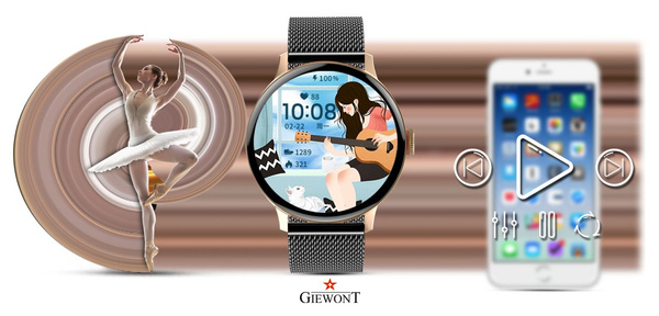 Dámské chytré hodinky Giewont GW330-4 Rose Gold-Pink Powder Silicone Strap + Black Bracelet