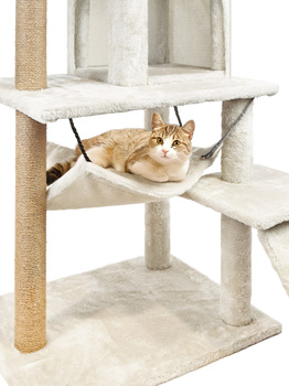 Škrabadlo pro kočky, domeček s hračkou, vysoký, 6 úrovní, lůžko, Comfort Line béžová barva