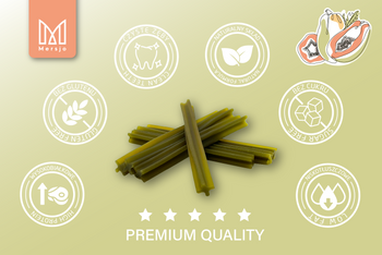 Dentální pamlsek pro psy Mersjo Dental Sticks - Králík Papája & Brusinka (7 tyčinek)