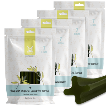 Dentální pamlsek pro psy Dental Sticks Mersjo Hovězí Řasy Zelené Čaj 28 ks