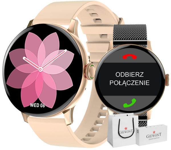 Dámské chytré hodinky Giewont GW330-4 Rose Gold-Pink Powder Silicone Strap + Black Bracelet
