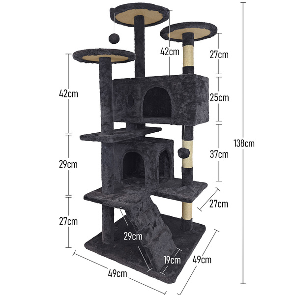 Škrabadlo pro kočky, stabilní, vysoké, 7 úrovní, lůžko tmavě šedé 138cm