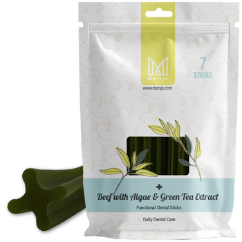 Dentální pamlsek pro psy Dental Sticks Mersjo Hovězí Řasy Zelené Čaj 7 ks