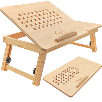 Bambusový stolek pod notebook, skládací sklonitelný, výškově stavitelný s odvětráváním HAPPY SUNDAY